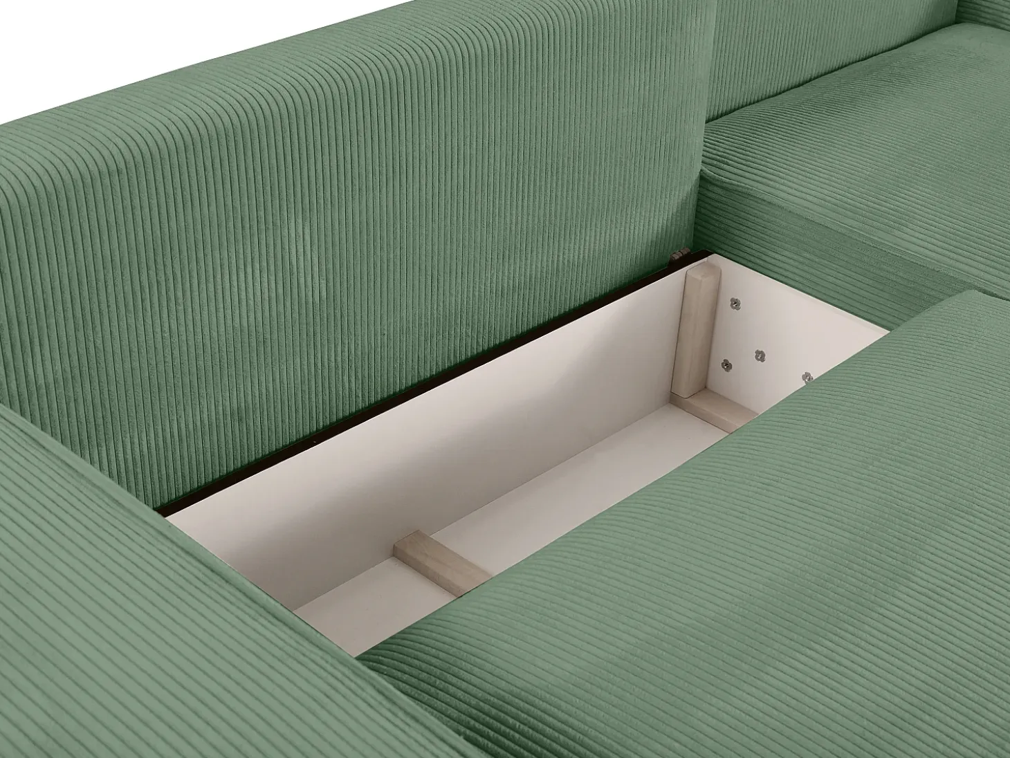 Sofá cama rinconera derecha de pana verde almendra AMELIA