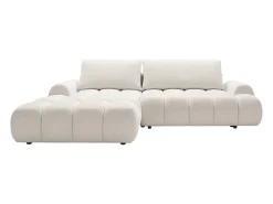 Sofá cama rinconera izquierda en chenilla beige FARNETA