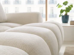 Sofá cama rinconera izquierda en chenilla beige FARNETA