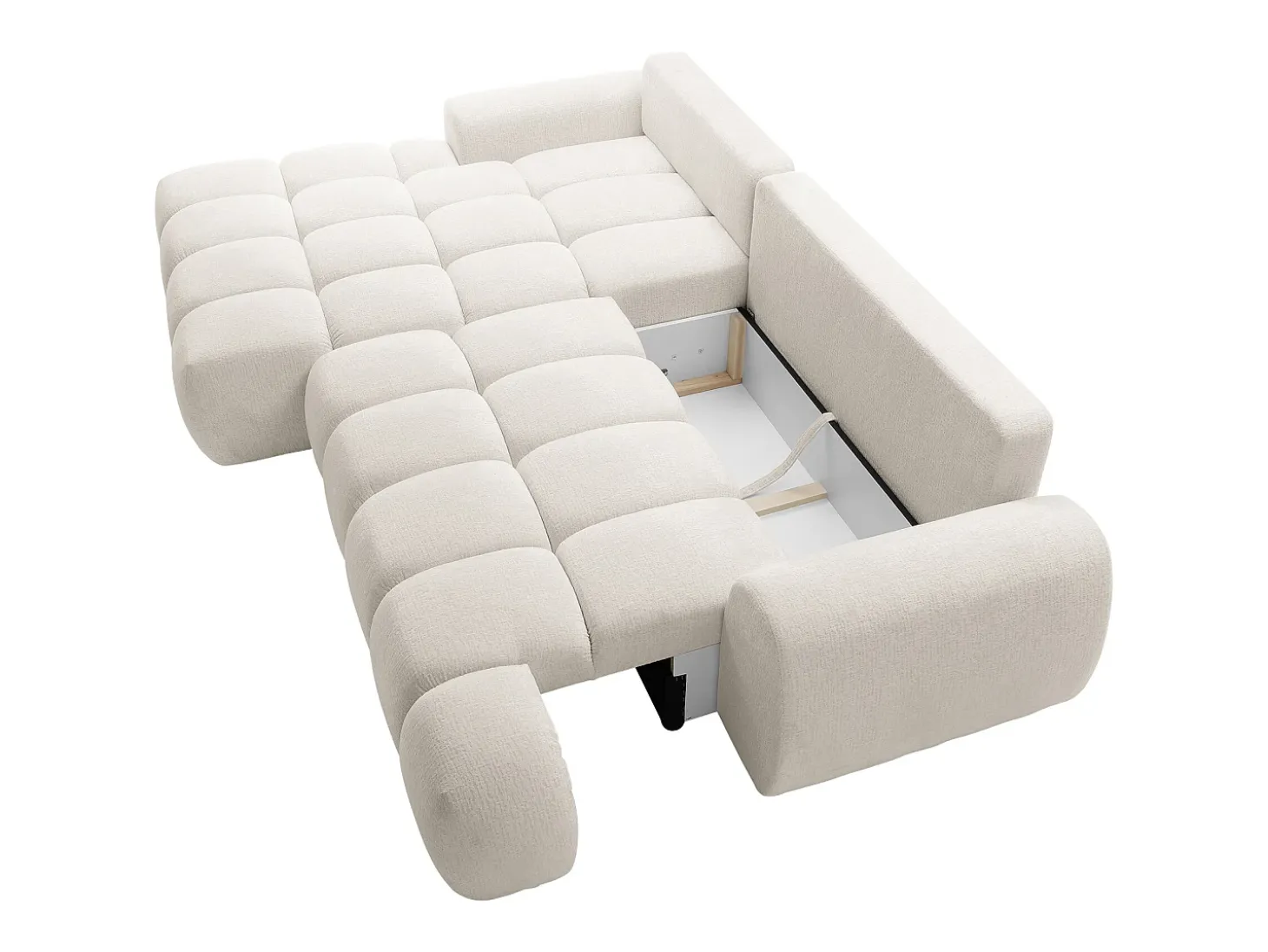 Sofá cama rinconera izquierda en chenilla beige FARNETA