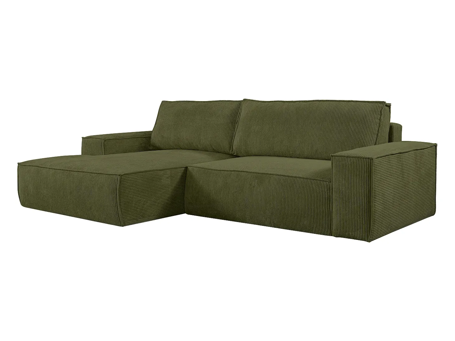 Sofá cama rinconera izquierda de pana - Verde caqui - AMELIA