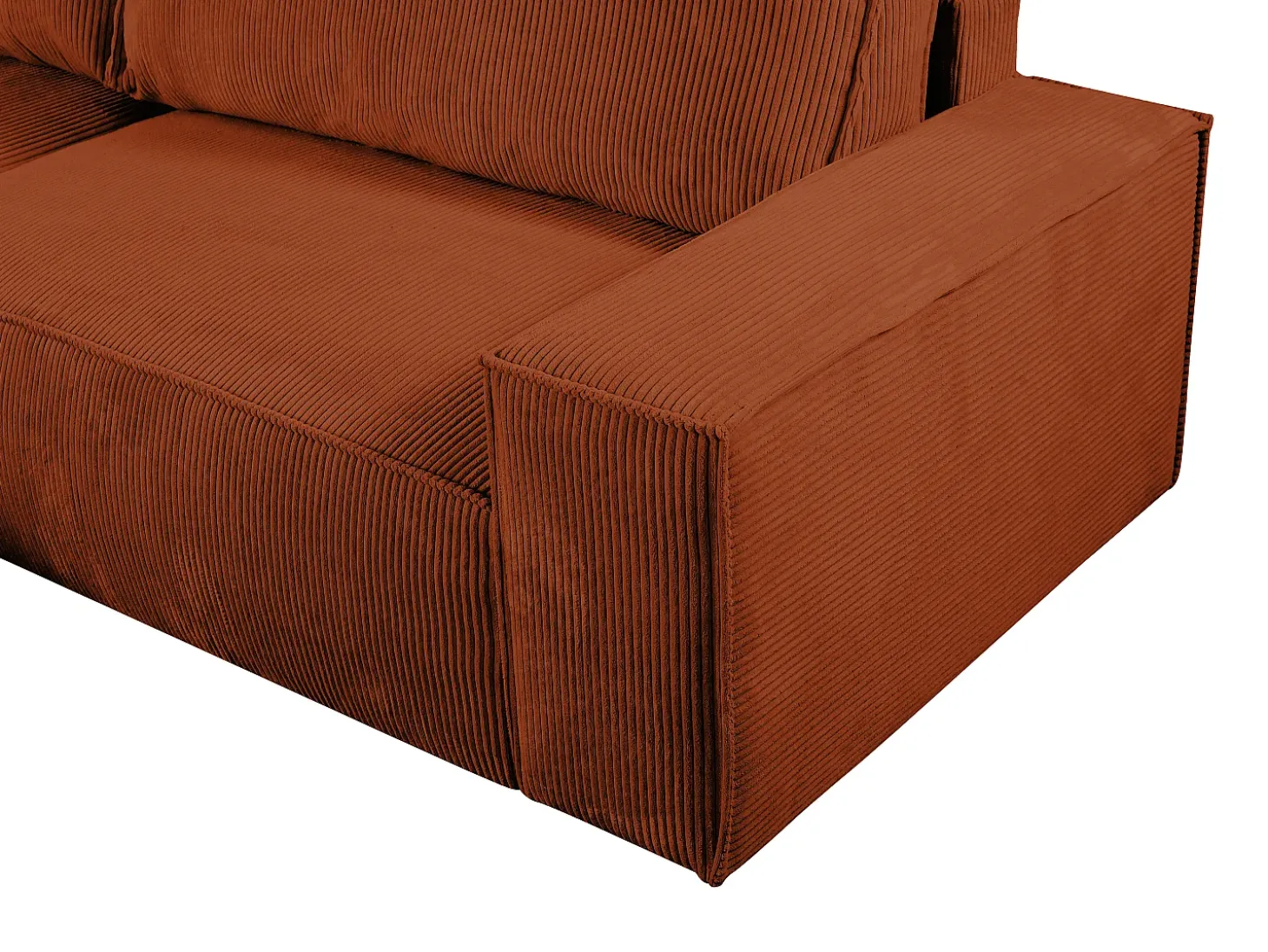 Sofá cama rinconera izquierda de pana terracota AMELIA
