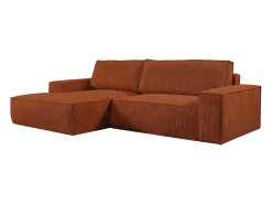 Sofá cama rinconera izquierda de pana terracota AMELIA