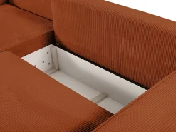 Sofá cama rinconera izquierda de pana terracota AMELIA