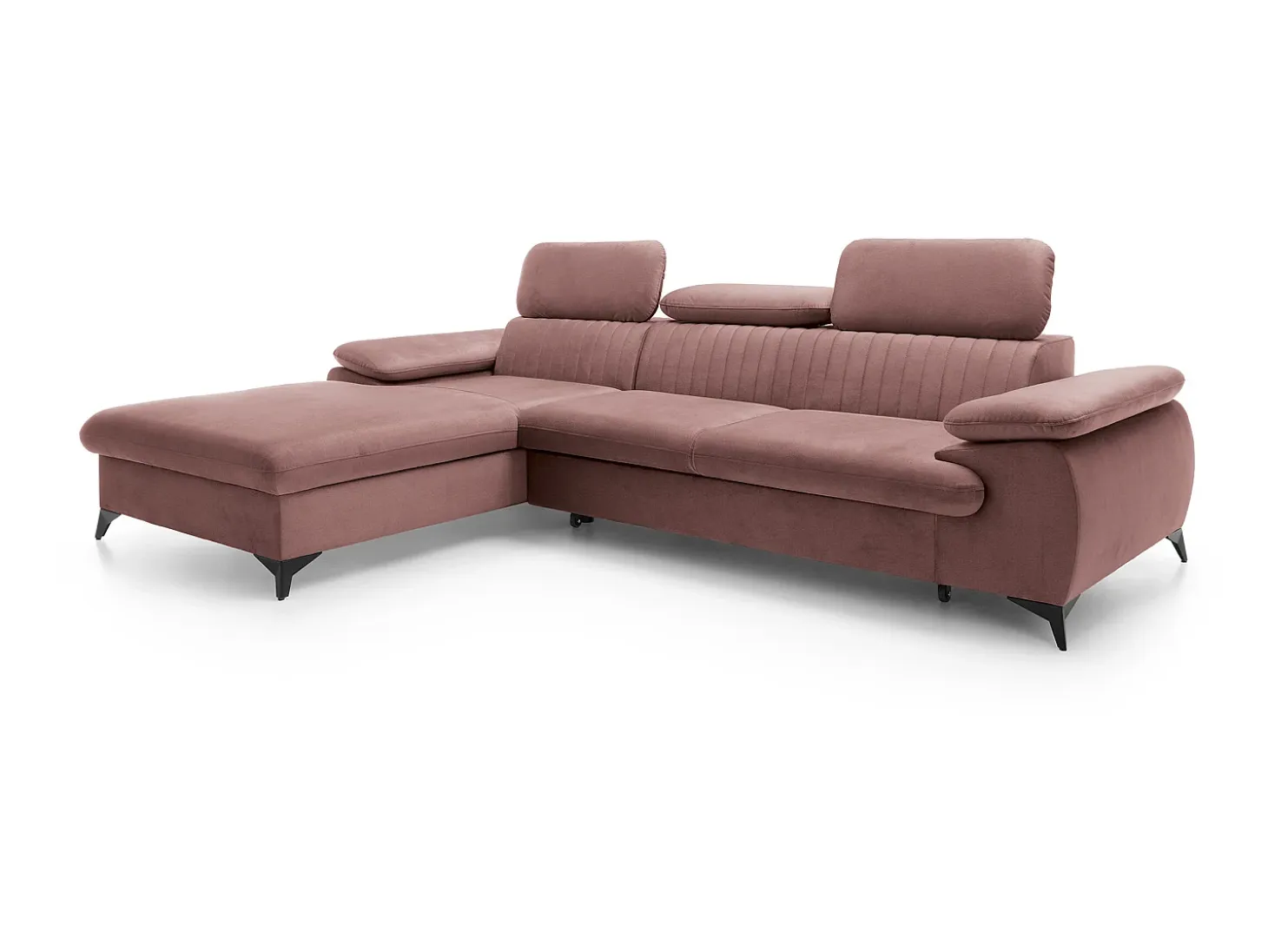 Sofá cama rinconera izquierda de terciopelo rosa SAMARA