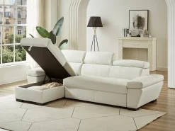 Sofá cama rinconera ángulo izquierdo bimateria piel JONOVA - Blanco