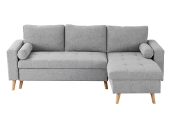 Sofá cama rinconera reversible de tela gris claro con arcón KORI