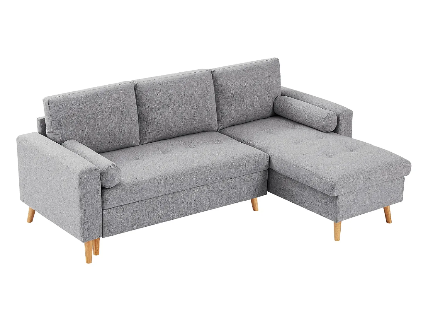 Sofá cama rinconera reversible de tela gris claro con arcón KORI