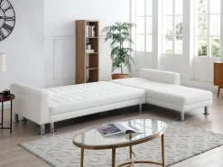 Sofá cama rinconera reversible de piel sintética blanco WILLIS II