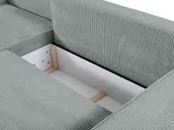 Sofá cama rinconera terciopelo canalé gris claro AMELIA - PASCAL MORABITO-Ángulo izquierdo