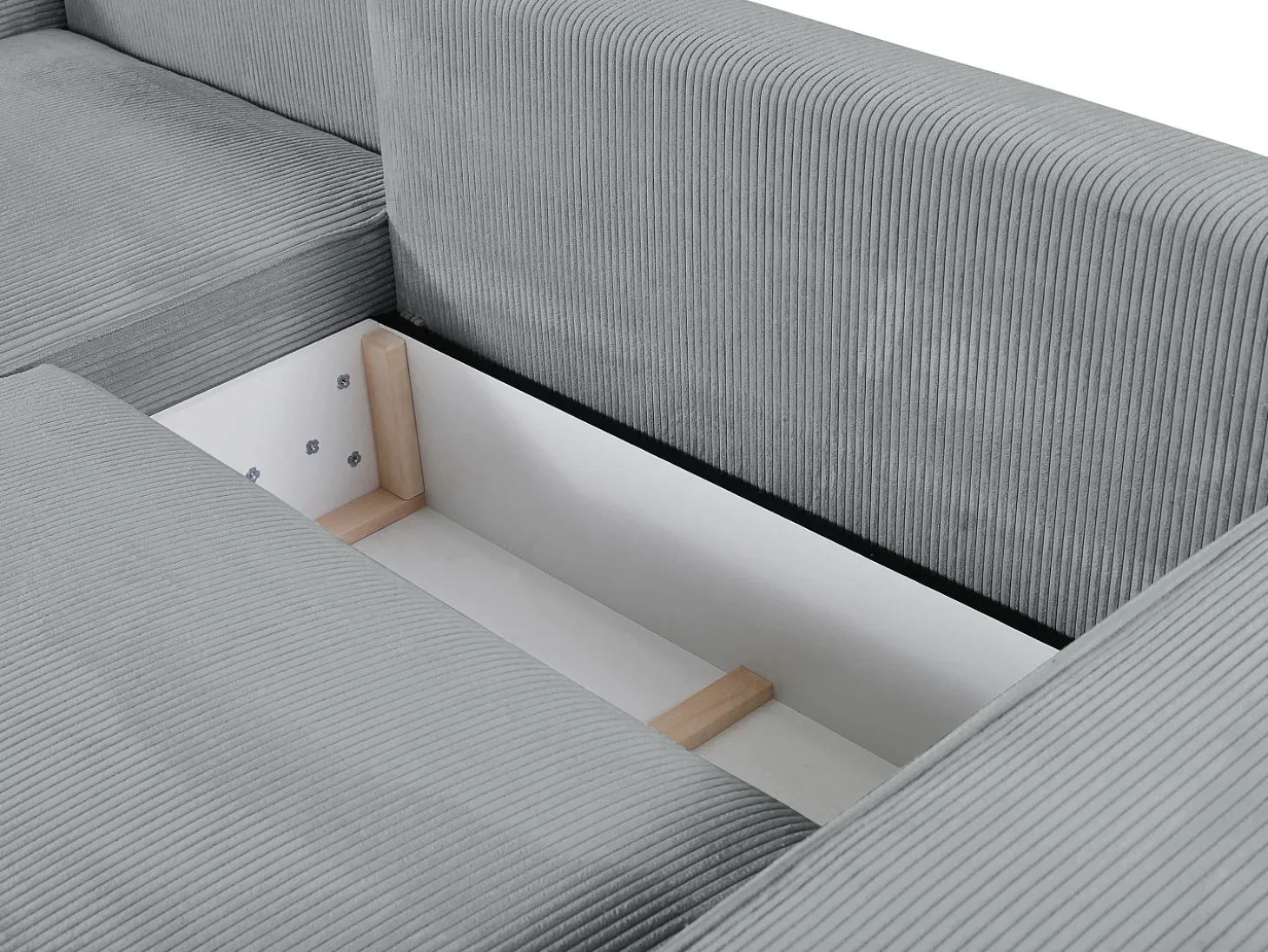 Sofá cama rinconera terciopelo canalé gris claro AMELIA - PASCAL MORABITO-Ángulo izquierdo