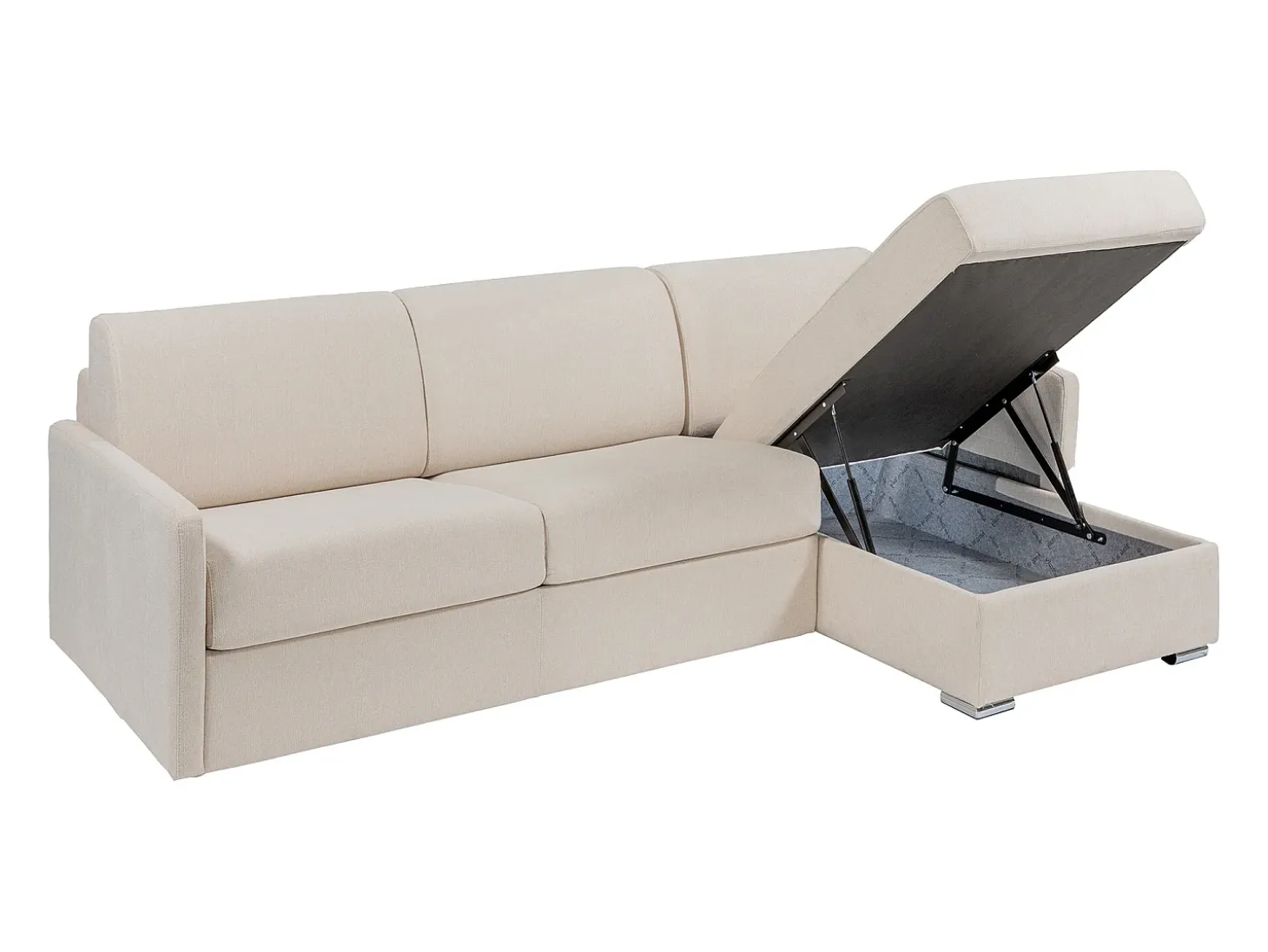 Sofá cama rinconera tipo italiano de tela beige Cama 140 cm - Colchón 18 cm - CALIFE