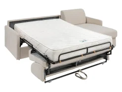 Sofá cama rinconera tipo italiano de tela beige Cama 140 cm - Colchón 18 cm - CALIFE
