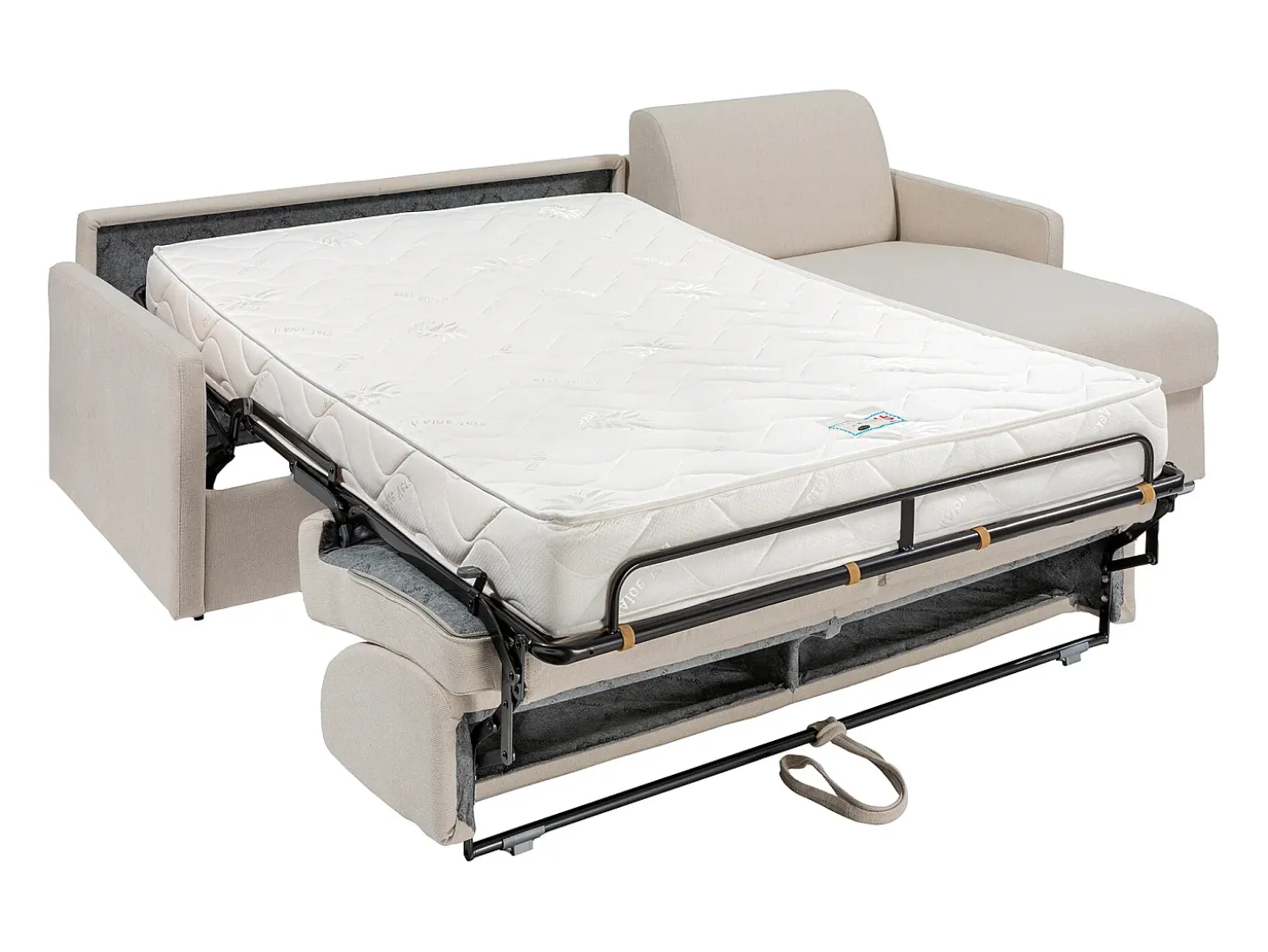 Sofá cama rinconera tipo italiano de tela beige Cama 140 cm - Colchón 18 cm - CALIFE