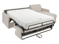 Sofá cama rinconera tipo italiano de tela beige Cama de 160 cm lamas de 22 cm CALIFE