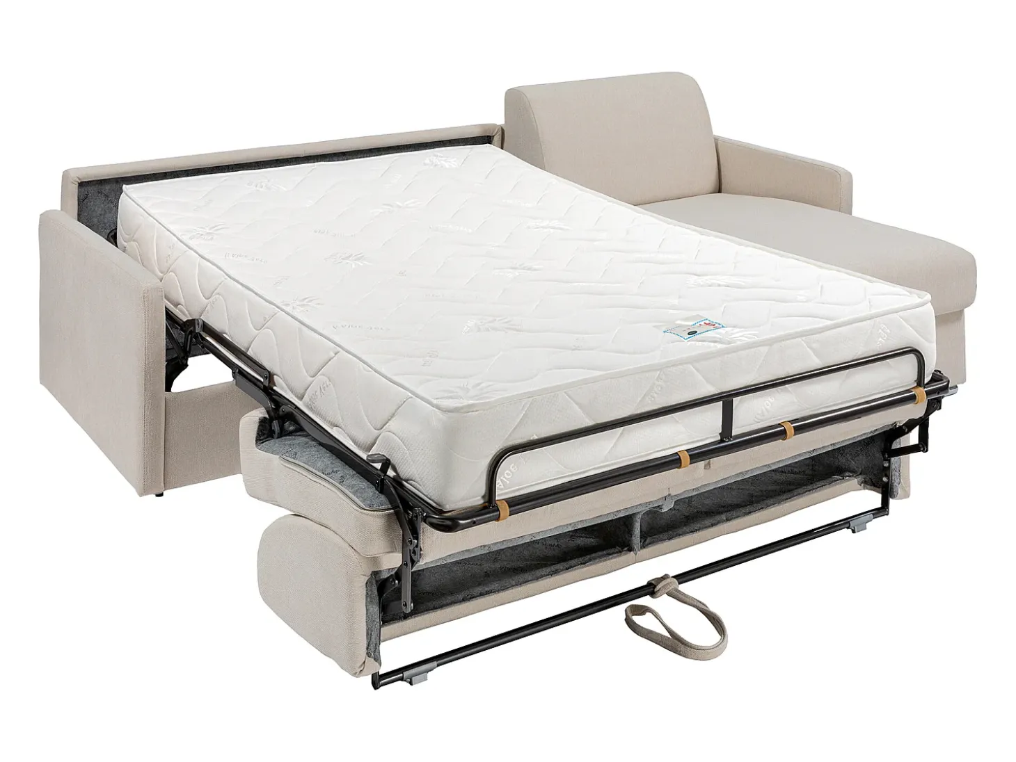 Sofá cama rinconera tipo italiano de tela beige - Medidas 160 cm - Colchón de 22 cm - CALIFE
