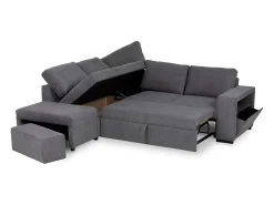 Sofá Cama Romeo Chaiselongue con Arcón, Puf y Estante Gris 249 cm