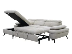 Sofá chaise longue izquierda en tela texturizada con almacenamiento beige MORAVA