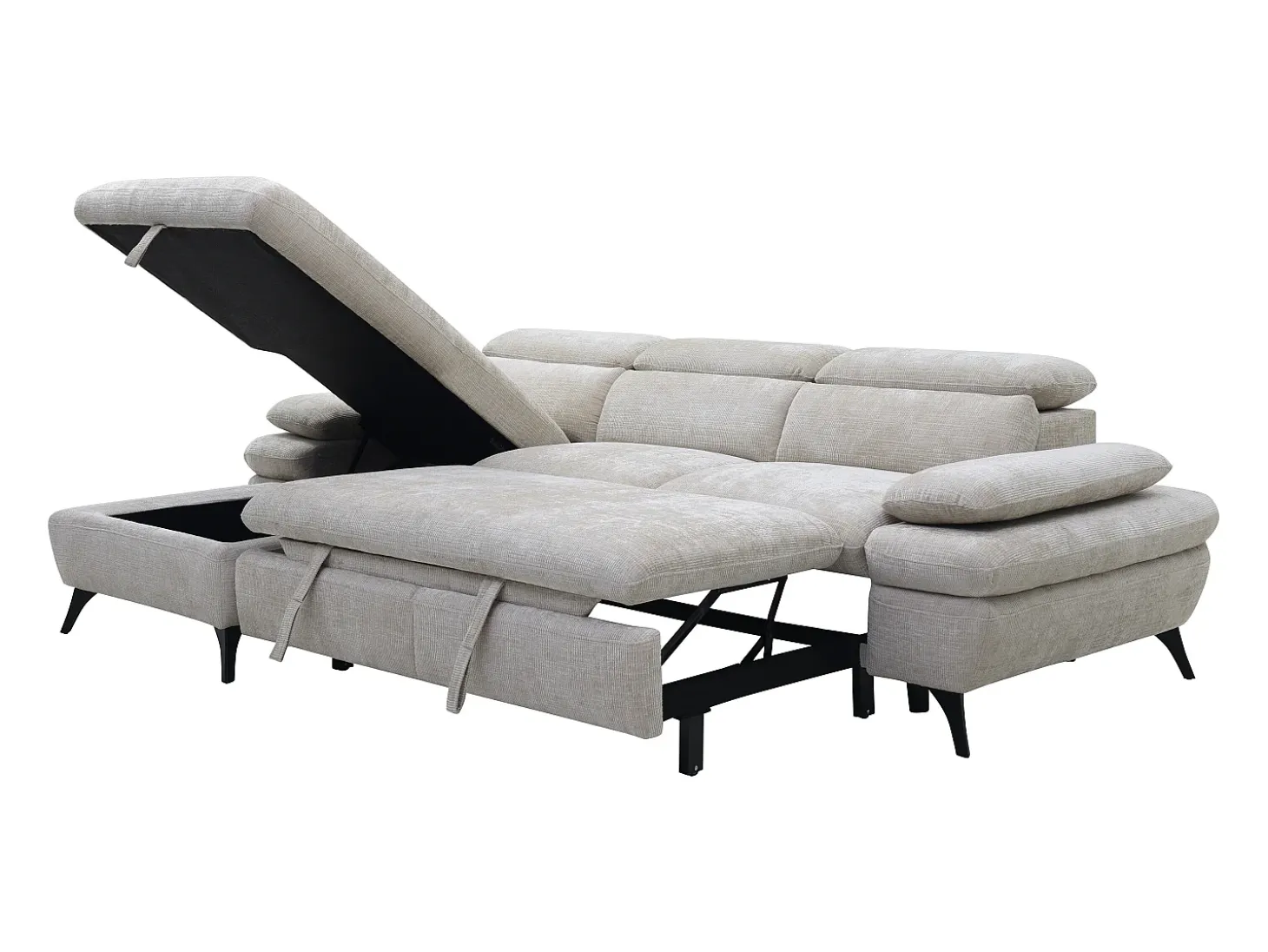 Sofá chaise longue izquierda en tela texturizada con almacenamiento beige MORAVA