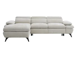 Sofá chaise longue izquierda en tela texturizada con almacenamiento beige MORAVA