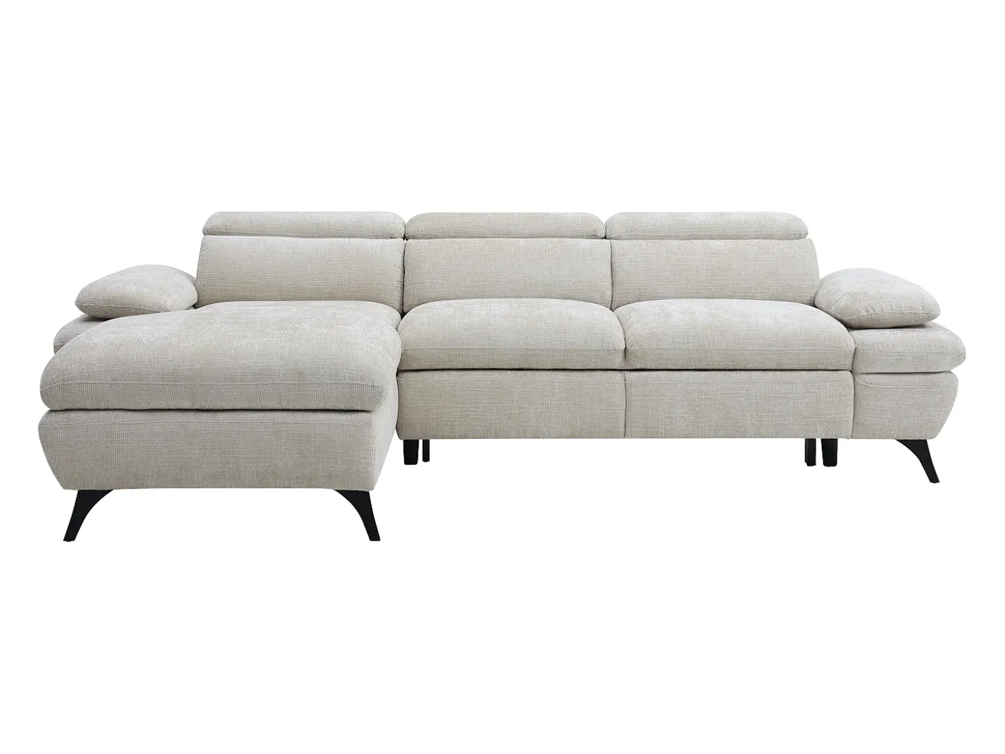Sofá chaise longue izquierda en tela texturizada con almacenamiento beige MORAVA