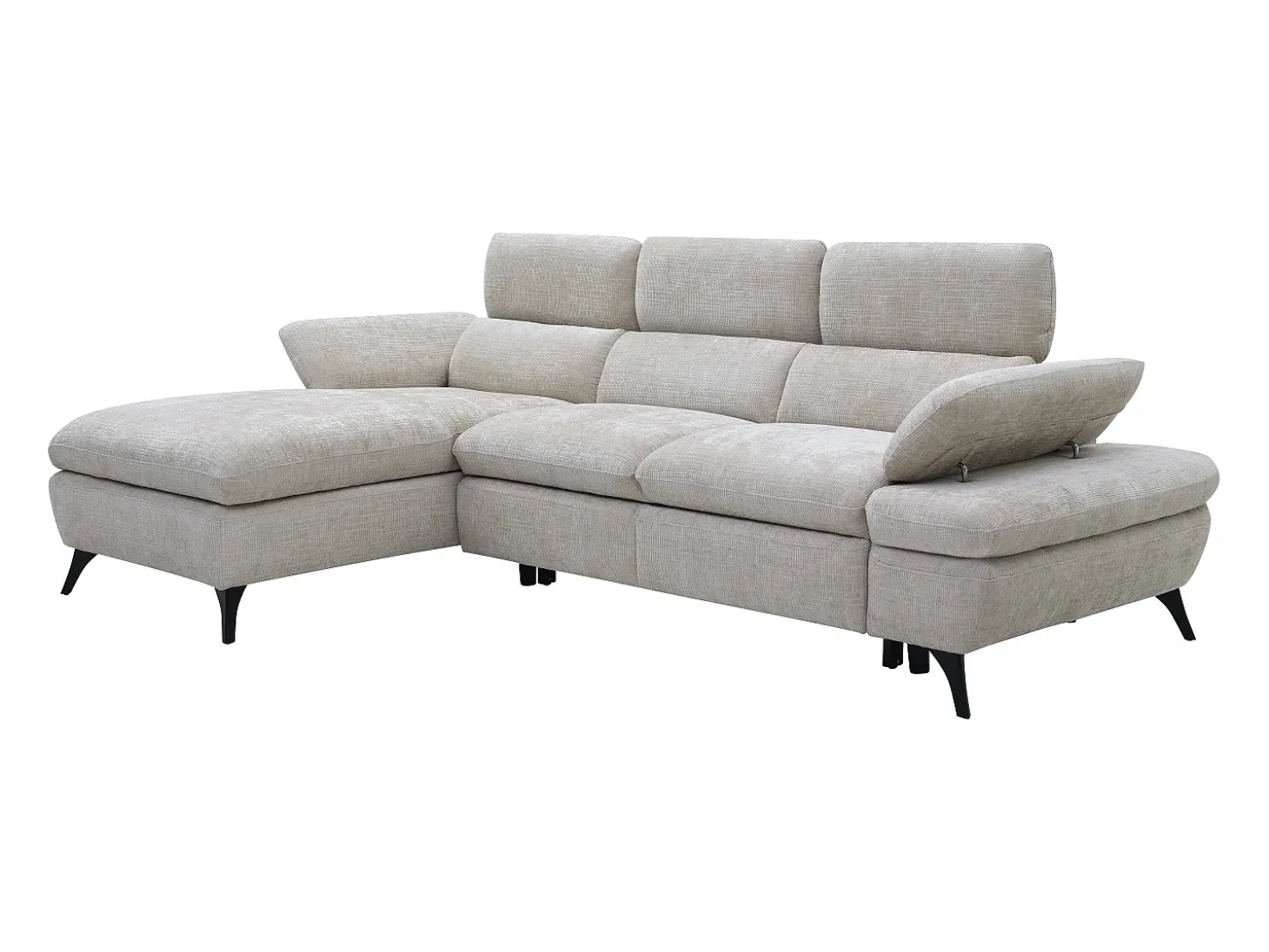 Sofá chaise longue izquierda en tela texturizada con almacenamiento beige MORAVA