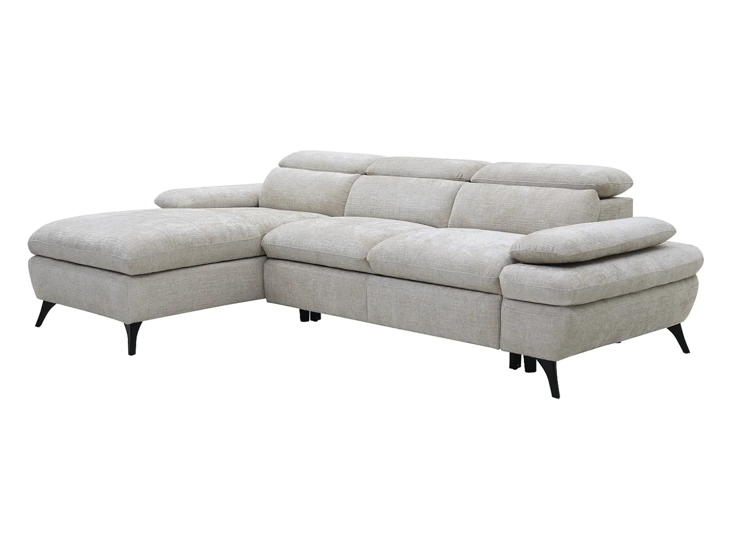 Sofá chaise longue izquierda en tela texturizada con almacenamiento beige MORAVA