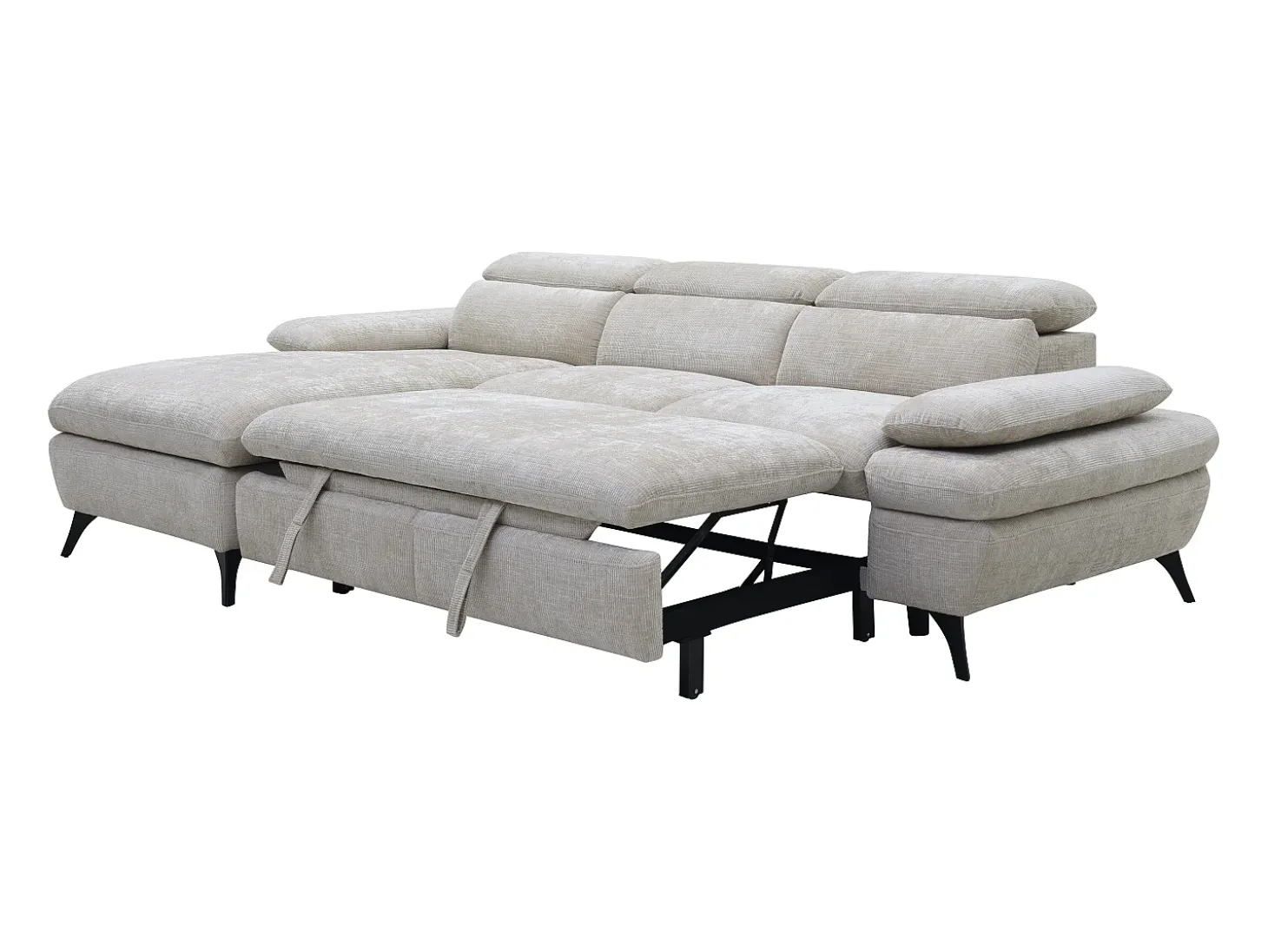 Sofá chaise longue izquierda en tela texturizada con almacenamiento beige MORAVA