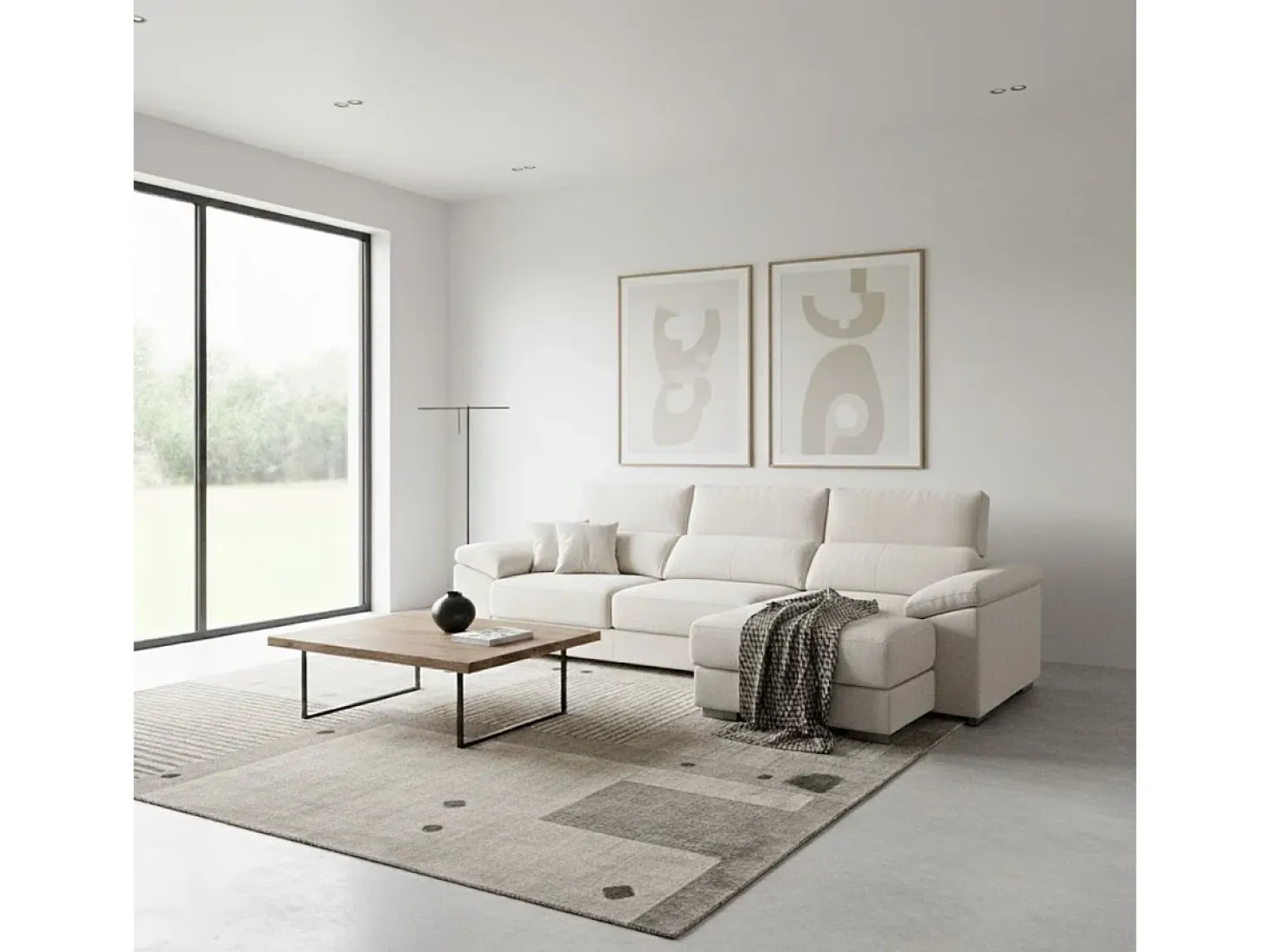 Sofá chaiselongue derecha Calgary 3 plazas deslizante y reclinable tela sorrento beige 290 cm