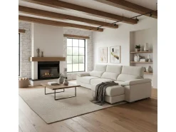 Sofá chaiselongue derecha Calgary 3 plazas deslizante y reclinable tela sorrento beige 290 cm