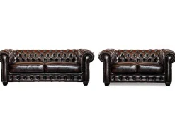 Sofá Chesterfield 100% piel color marrón BRENTON