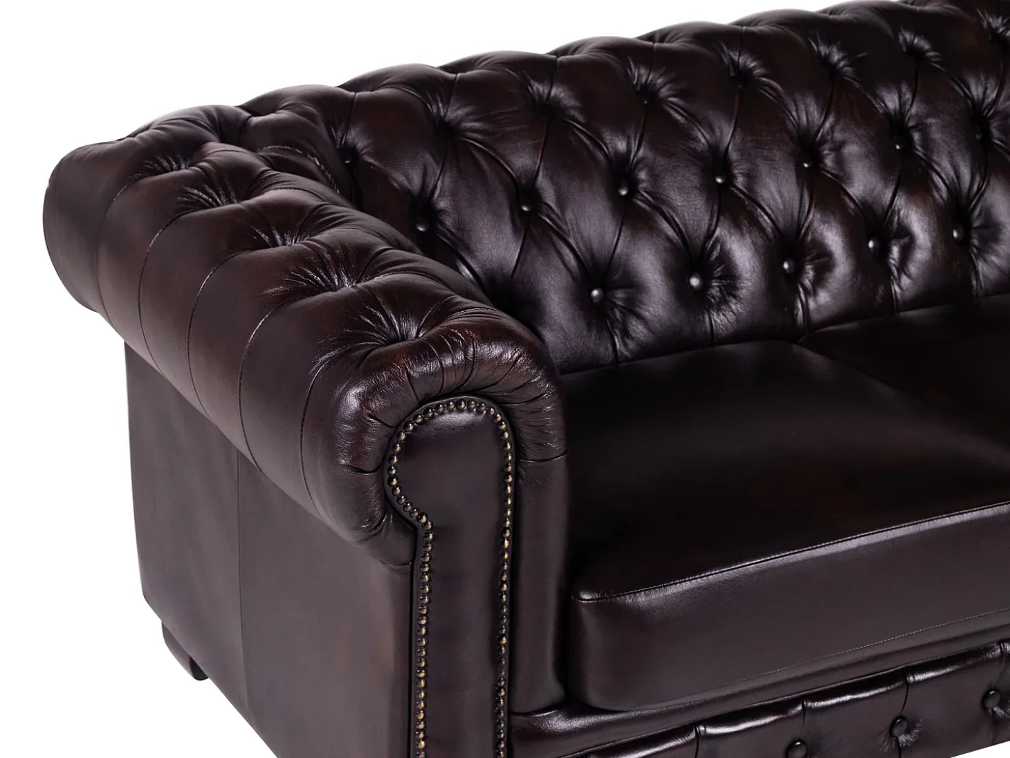 Sofá Chesterfield 100% piel color marrón BRENTON