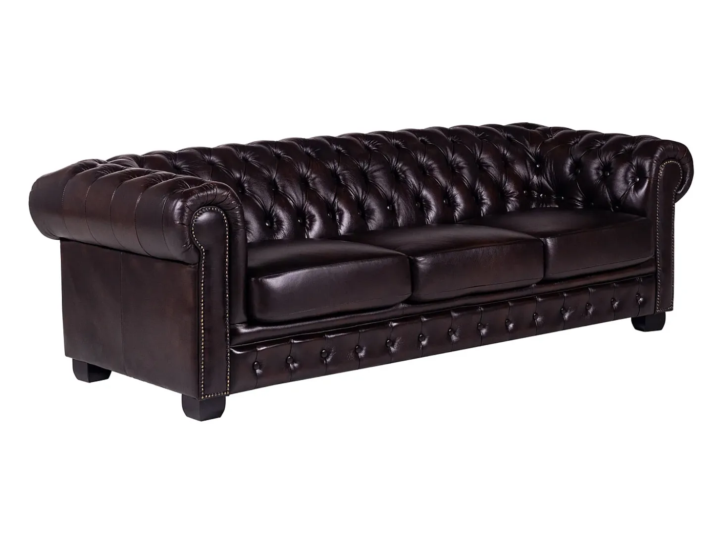 Sofá Chesterfield 100% piel color marrón BRENTON
