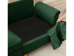 Sofá chesterfield 2 plazas en felpa verde - con 2 otomanas y 2 cojines - falda desmontable - 194x140x93cm