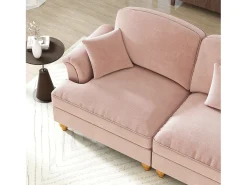Sofá chesterfield 2 plazas en felpa rosa - con 2 otomanas y 2 cojines - falda desmontable - 194x140x93cm