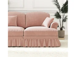 Sofá chesterfield 2 plazas en felpa rosa - con 2 otomanas y 2 cojines - falda desmontable - 194x140x93cm