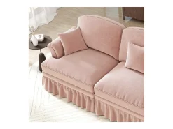 Sofá chesterfield 2 plazas en felpa rosa - con 2 otomanas y 2 cojines - falda desmontable - 194x140x93cm