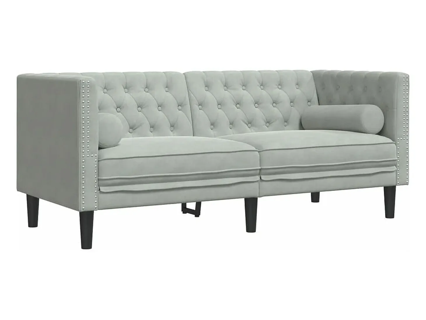Sofá Chesterfield 2 plazas con cojines terciopelo gris claro