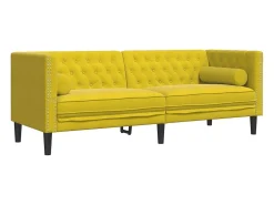 Sofá Chesterfield 3 plazas con cojines terciopelo amarillo