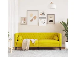 Sofá Chesterfield 3 plazas con cojines terciopelo amarillo