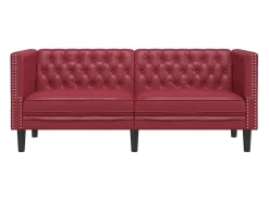 Sofá Chesterfield de 2 plazas cuero artificial rojo tinto