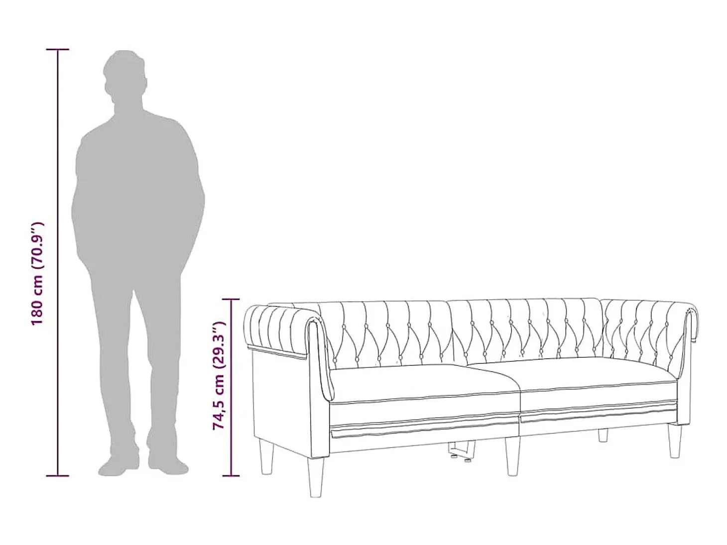 Sofá Chesterfield de 3 plazas tela gris taupe
