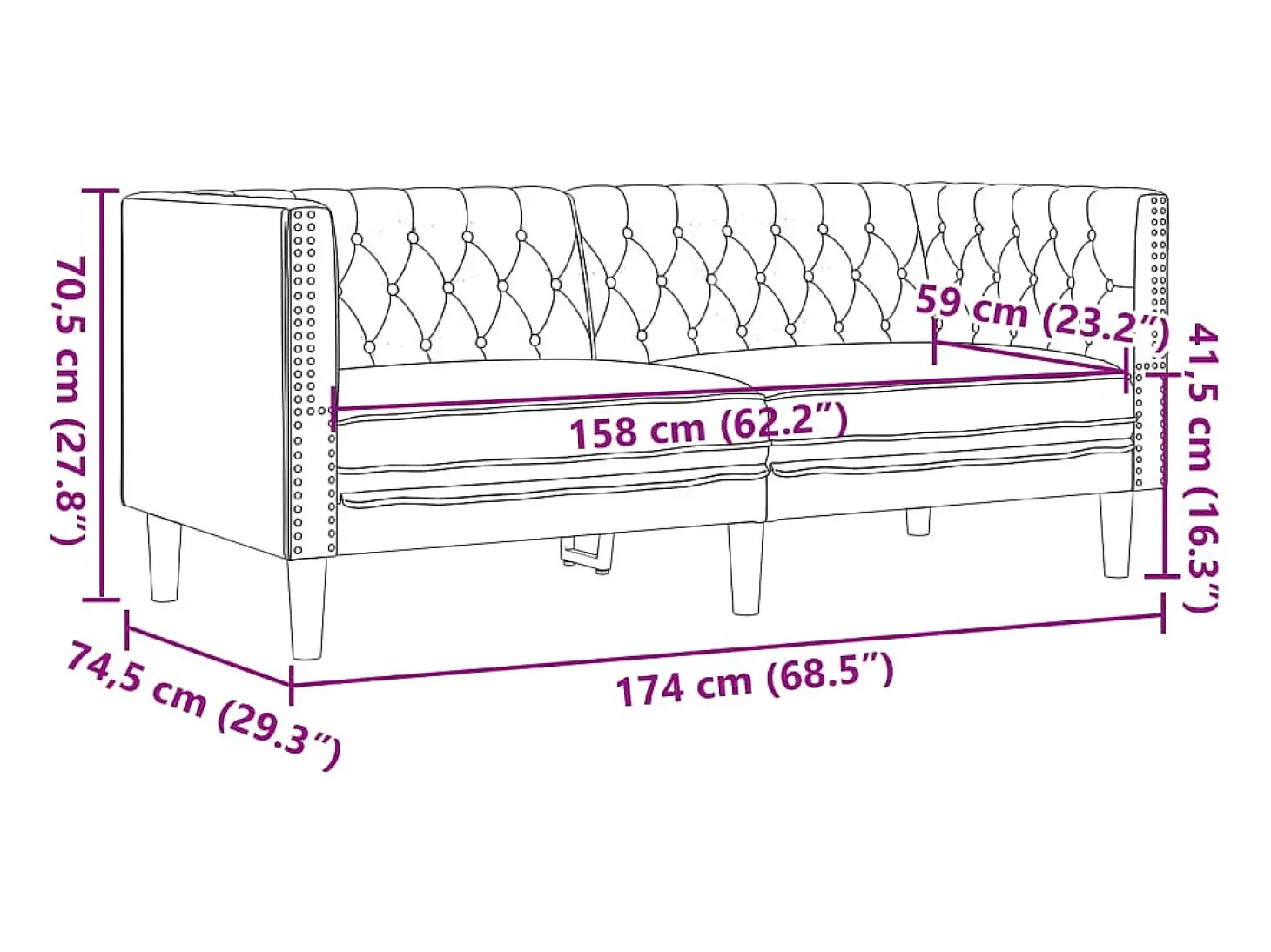 Sofá Chesterfield de 2 plazas cuero artificial marrón capuchino
