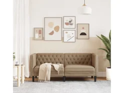 Sofá Chesterfield de 2 plazas cuero artificial marrón capuchino