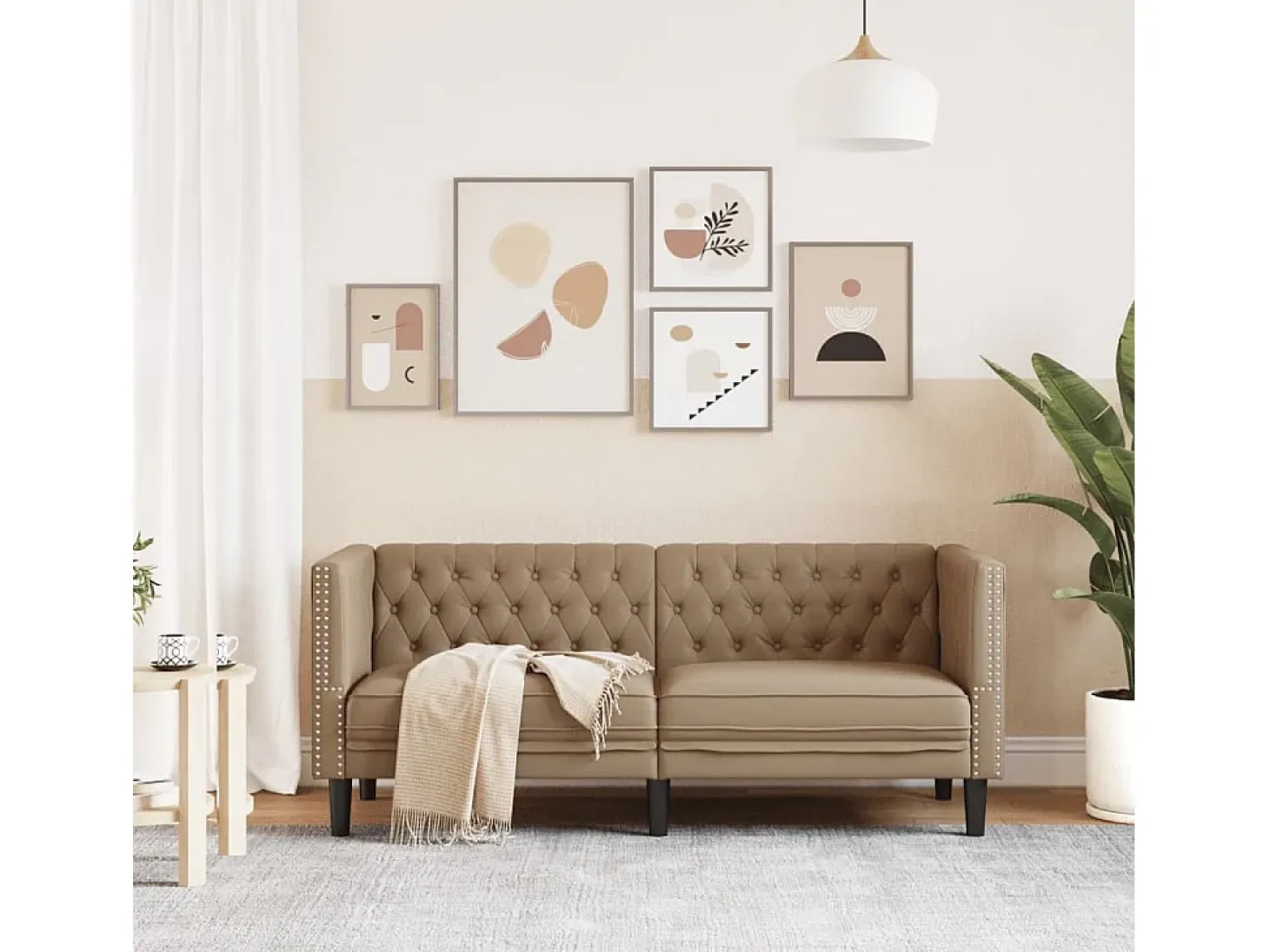 Sofá Chesterfield de 2 plazas cuero artificial marrón capuchino