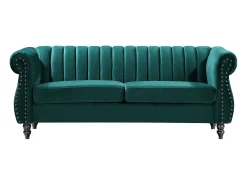 Sofá chesterfield de 3 plazas de terciopelo verde esmeralda TRUMBO