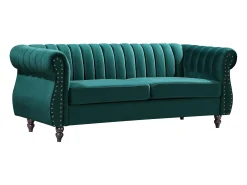 Sofá chesterfield de 3 plazas de terciopelo verde esmeralda TRUMBO