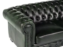 Sofá chesterfield de 4 plazas 100% piel Verde BRENTON