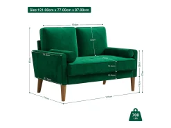 Sofá con 2 escandinavos 2 asientos, mini sofá de brazo enrollado en terciopelo de loveseat, sillón de sala de estar con reposabrazos, 121x77x87cm - verde