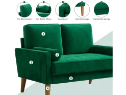 Sofá con 2 escandinavos 2 asientos, mini sofá de brazo enrollado en terciopelo de loveseat, sillón de sala de estar con reposabrazos, 121x77x87cm - verde